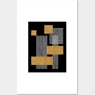 Stripes and Square Composition - Black Gold Posters and Art